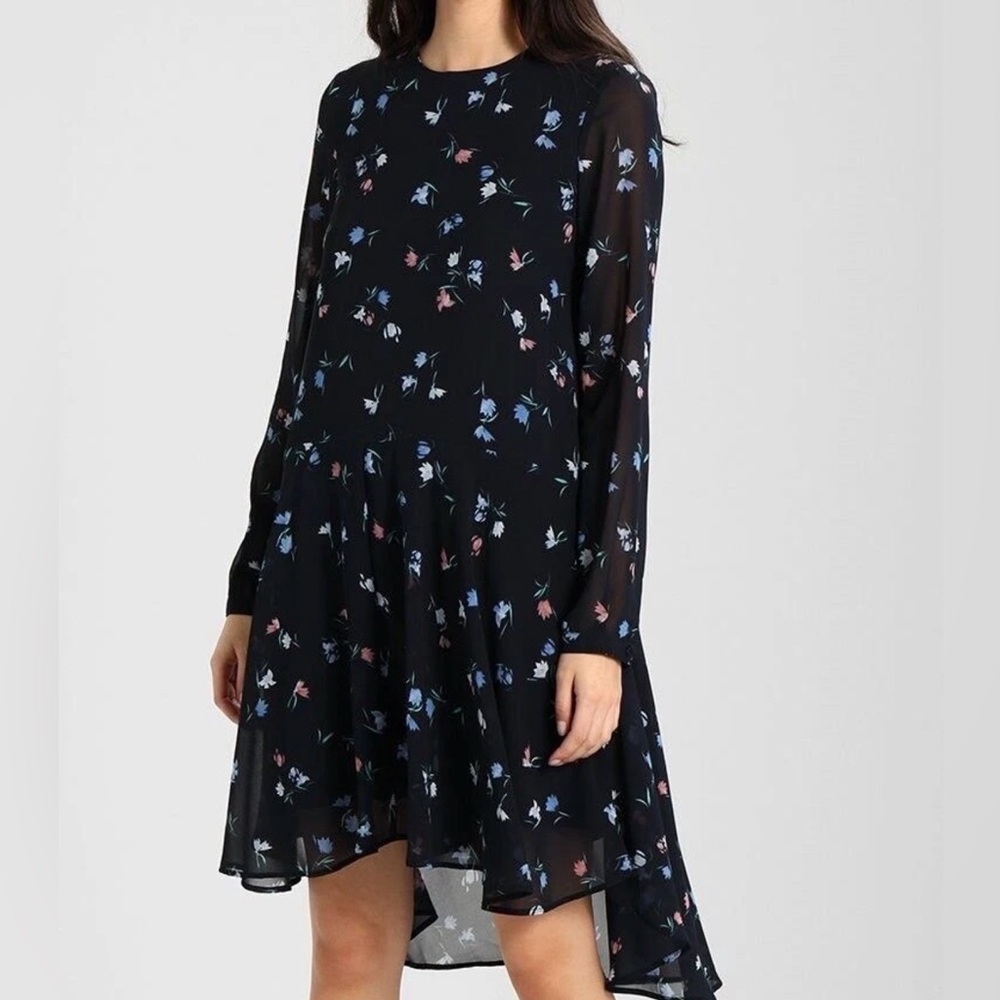 Vero Moda XS Black Floral Print Long Sleeve Knee Length Dress‎